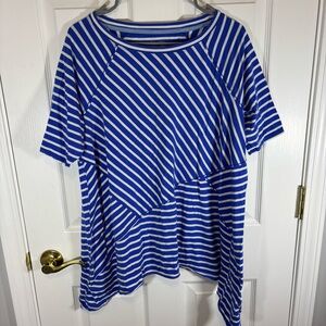 Calvin Klein Performance Women’s Plus Size 1X Top Short Sleeve Ruffle Blue White